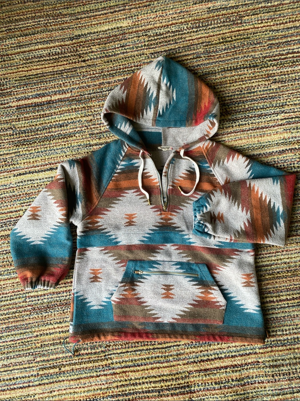 Main Strip Teal, Rust & Cream Aztec Zip-Up Hoodie Sweater